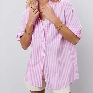 BOHME - HATTIE STRIPED BUTTON UP IN PINK